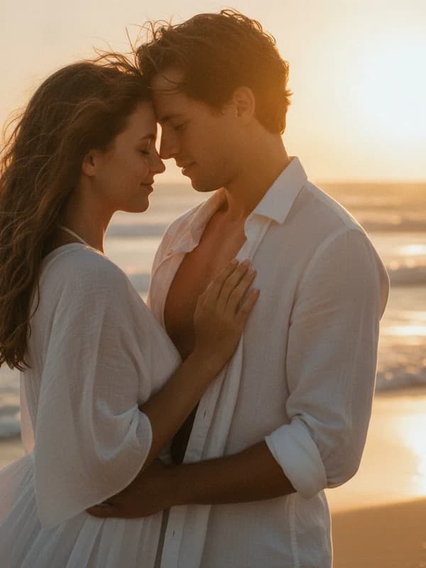 Beach Sunset AI headshot example — Golden-hour embrace