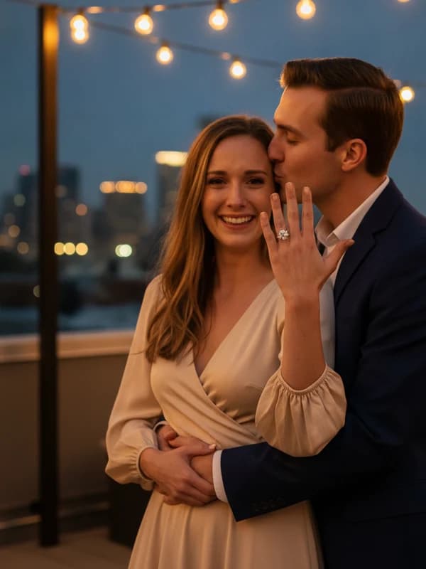 Engagement Reveal AI headshot example — The just-said-yes shot