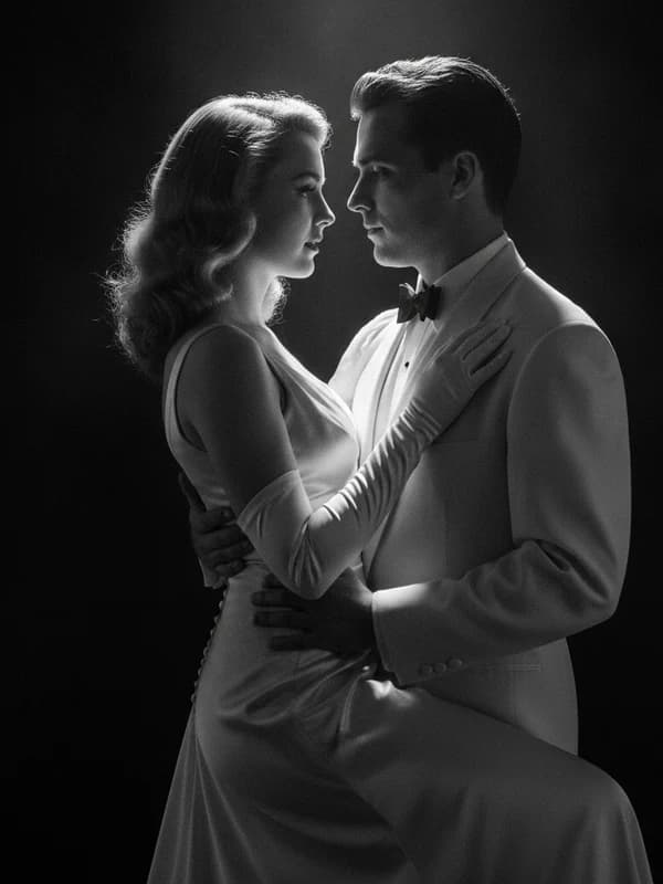 Vintage Hollywood AI headshot example — 1950s studio clinch