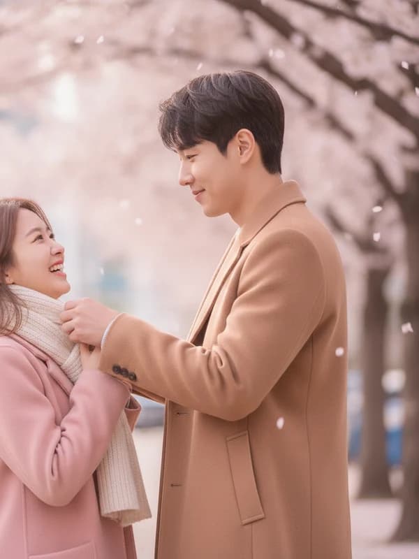 K-Drama Romance AI headshot example — Cherry-blossom drama still