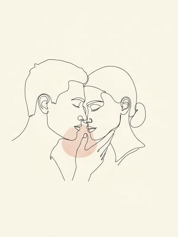 One-Line Art AI headshot example — One unbroken line, two of you