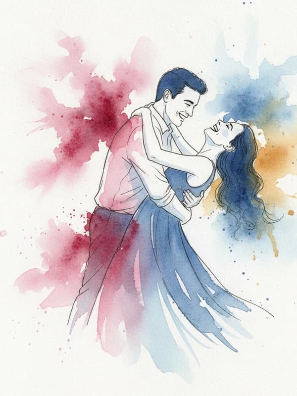 Watercolor Duo AI headshot example — Dancing in pigment blooms