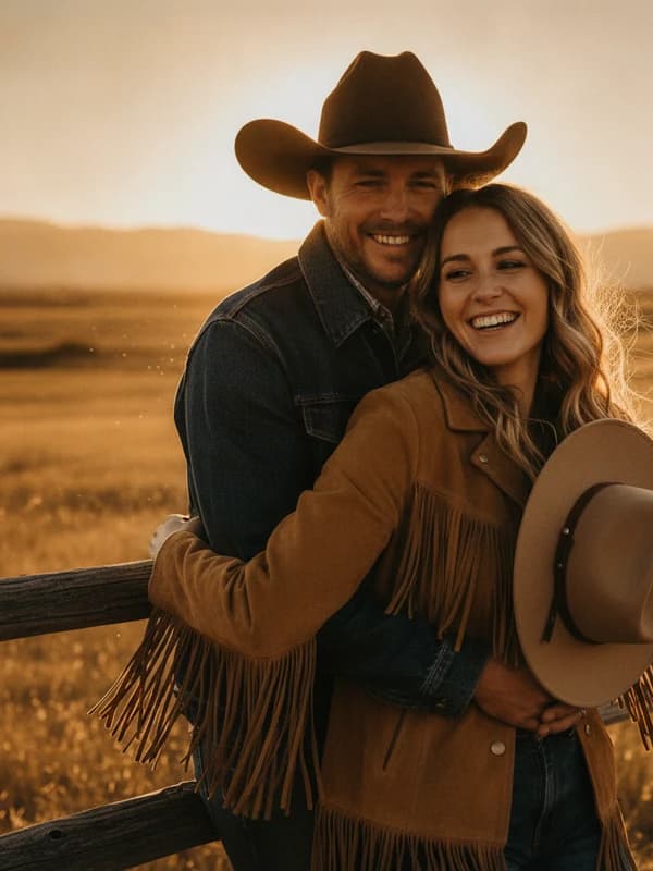 Western Sunset AI headshot example — Ranch-fence golden hour