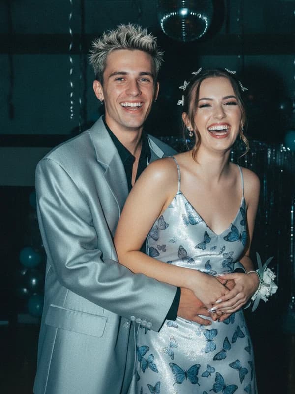 Y2K Prom AI headshot example — 2002 digicam flash