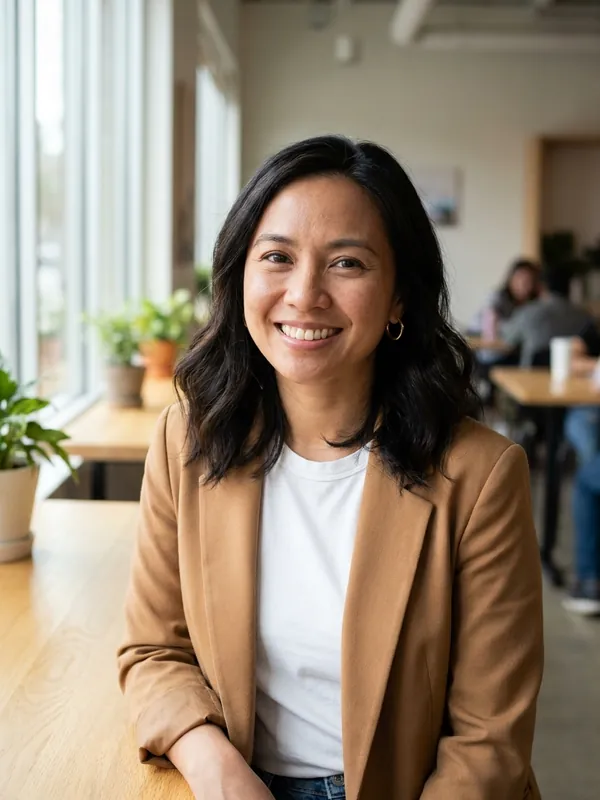 Lean In AI headshot example — Warm and engaged
