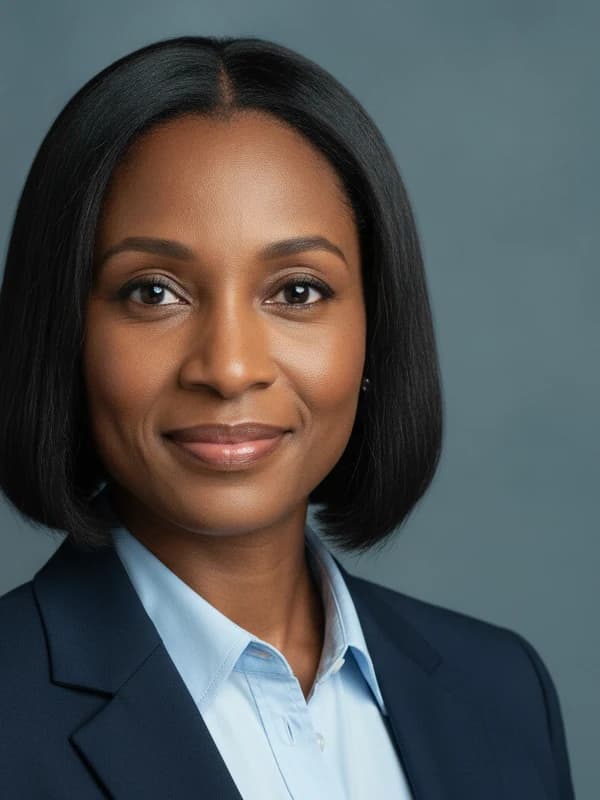 Financial Advisor AI headshot example — Calm navy trust