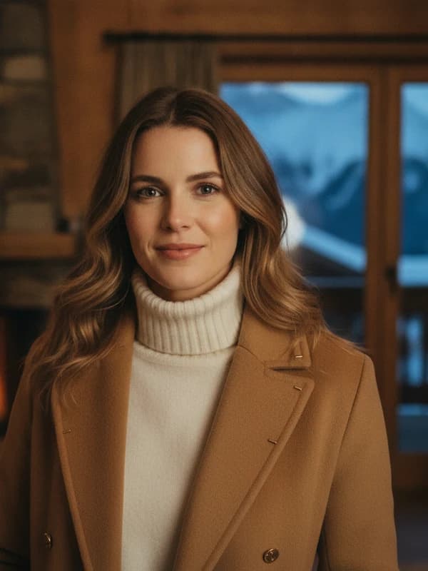 Alpine Après-Ski AI headshot example — Cashmere + chalet firelight