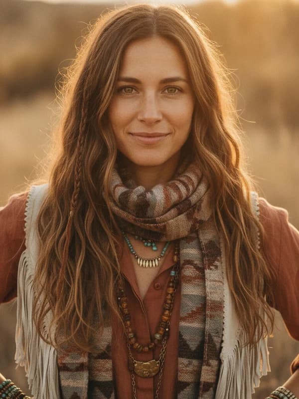 Boho Revival AI headshot example — Earthy, indie, free