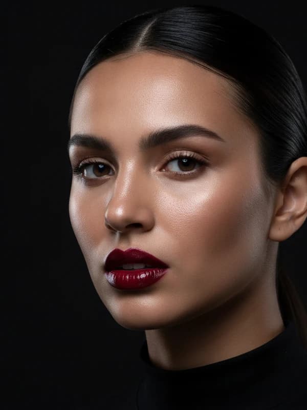 Cherry-Red Glam AI headshot example — Bold red-lip beauty