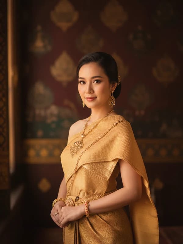 Thai Chut Thai AI headshot example — Sabai silk + temple gold