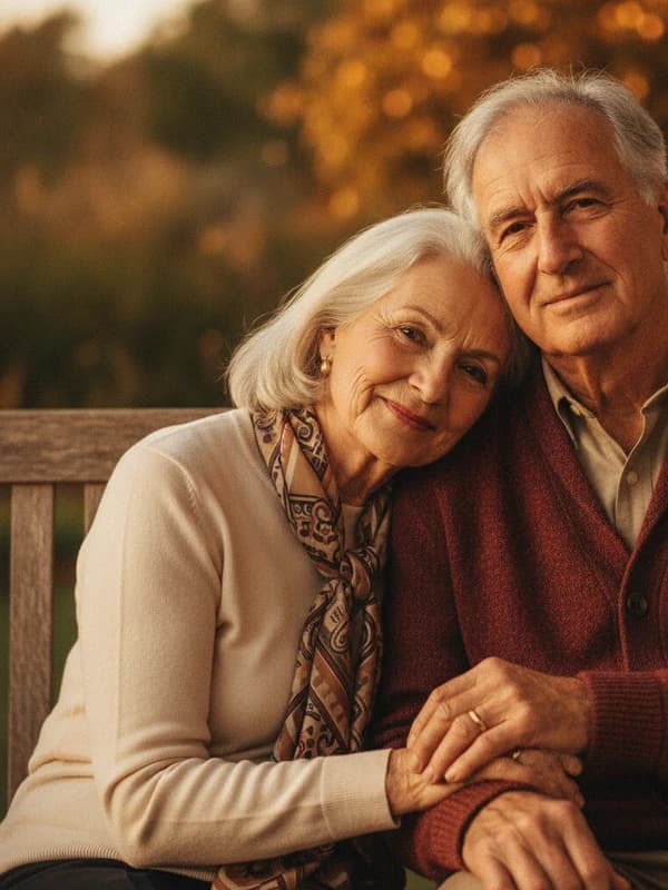 Grow Old Together AI headshot example — You two, at 75