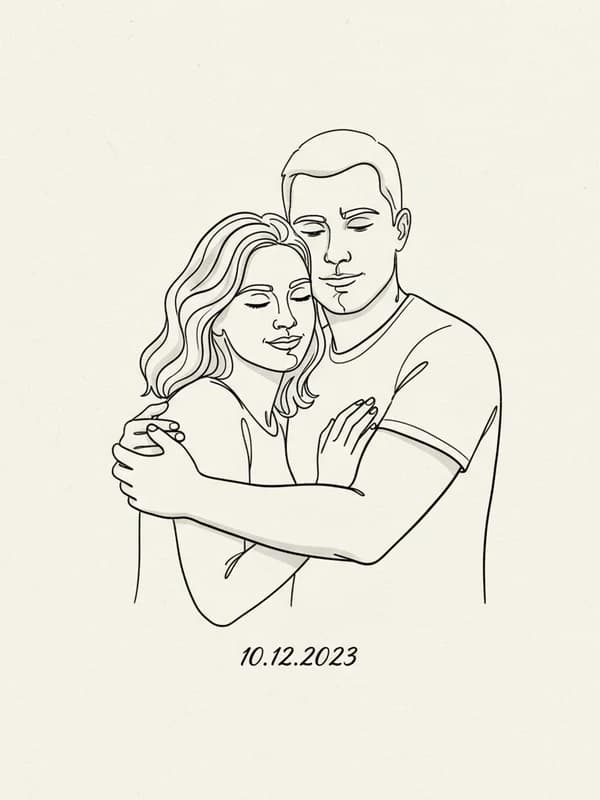 Couple Line Art AI headshot example — Single-line minimalist