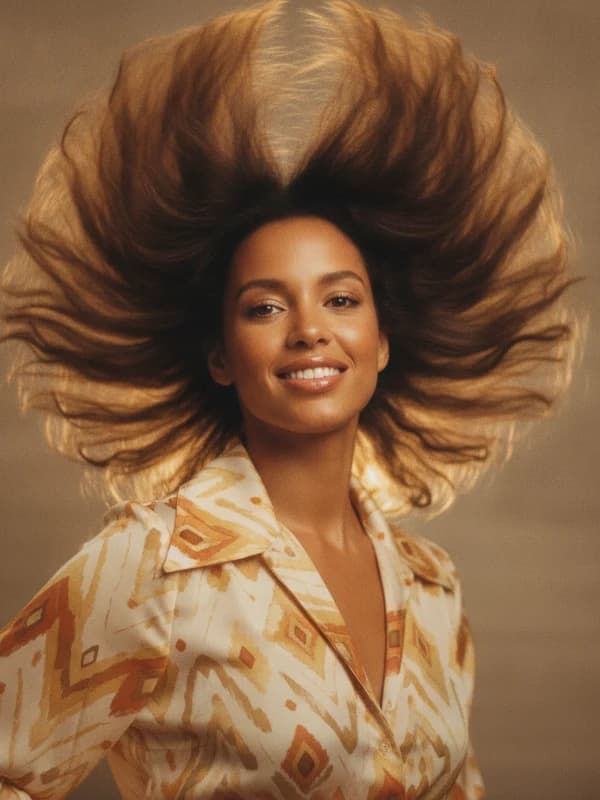 1970s Feathered AI headshot example — Golden feathered blowout