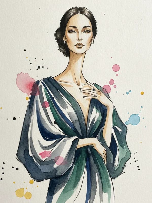 Fashion Illustration AI headshot example — Ink-and-wash Vogue