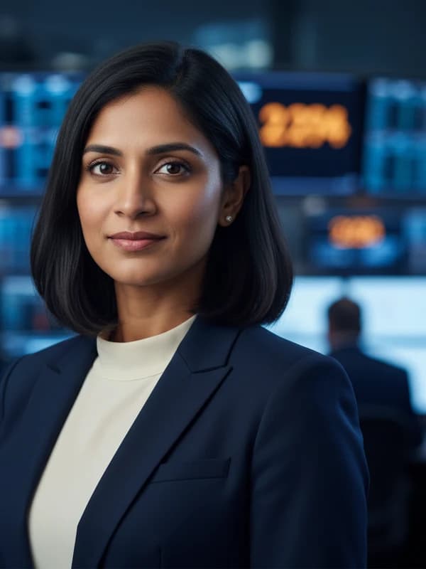 Finance AI headshot example — Trading-floor energy