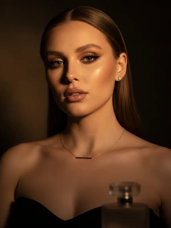 Fragrance Campaign AI headshot example — Perfume-ad chiaroscuro