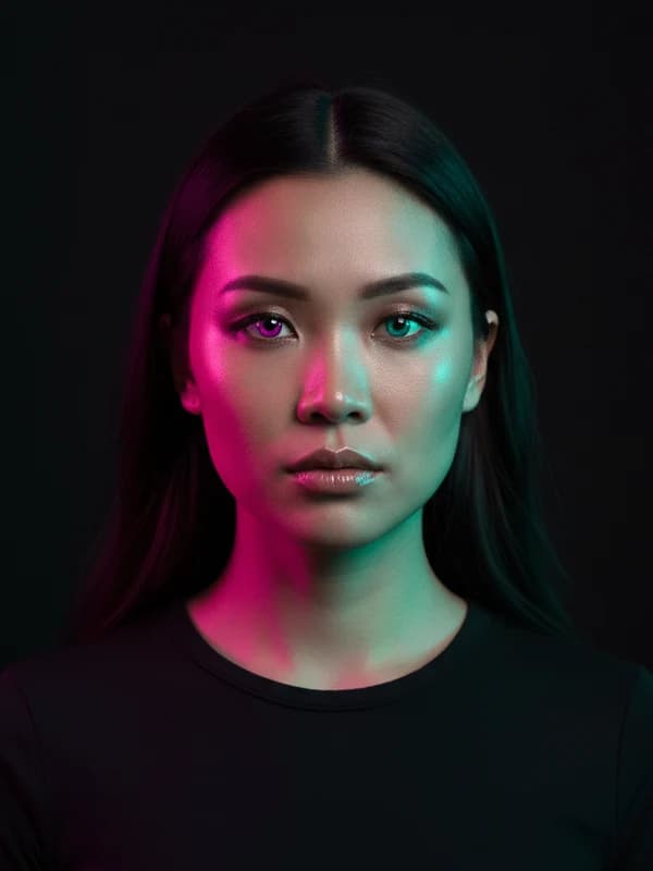 Gel Light AI headshot example — Magenta-teal studio gels