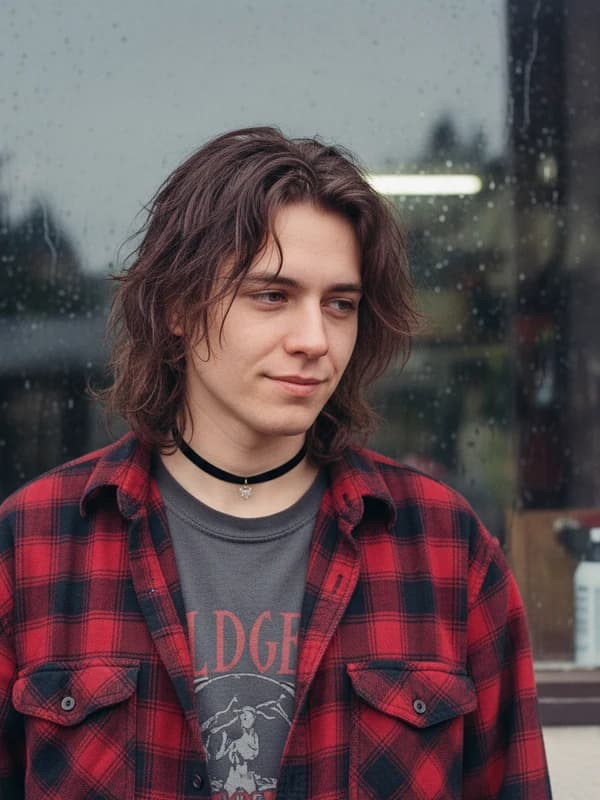 90s Grunge AI headshot example — Flannel + Seattle rain