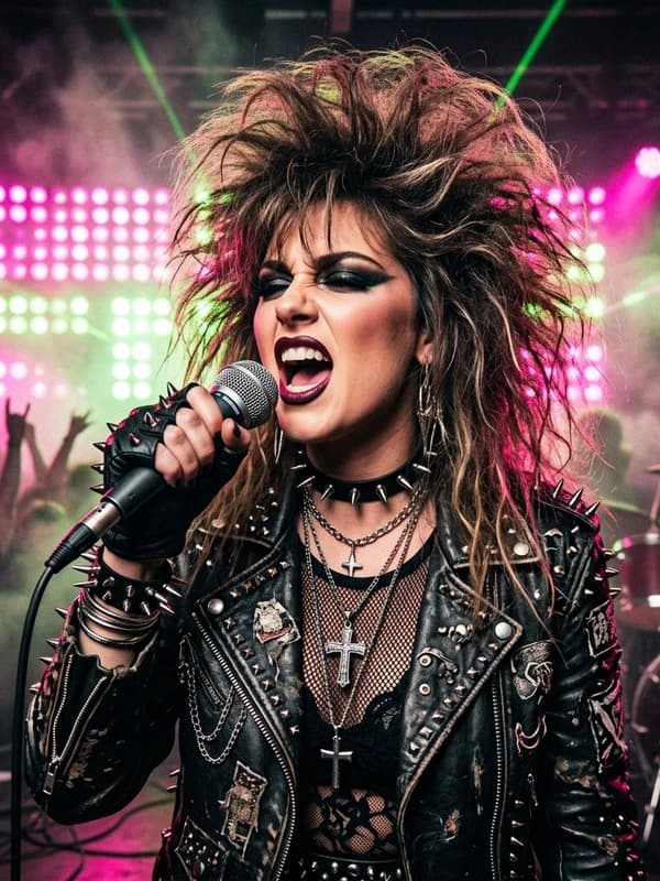 80s Glam Metal AI headshot example — 80s teased rock star
