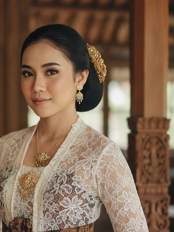 Indonesian Kebaya AI headshot example — Lace + batik elegance