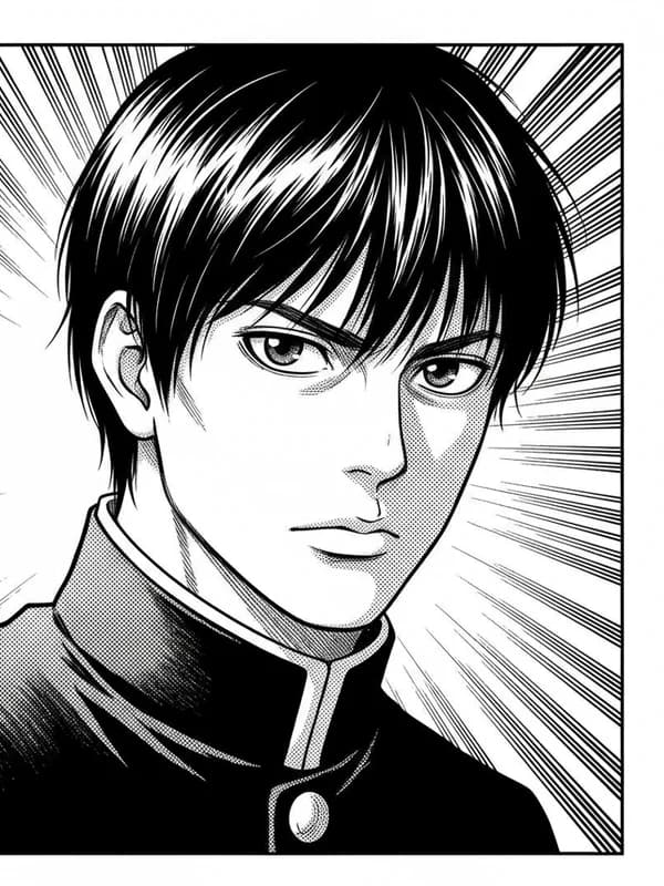 Manga AI headshot example — B&W line + screentone