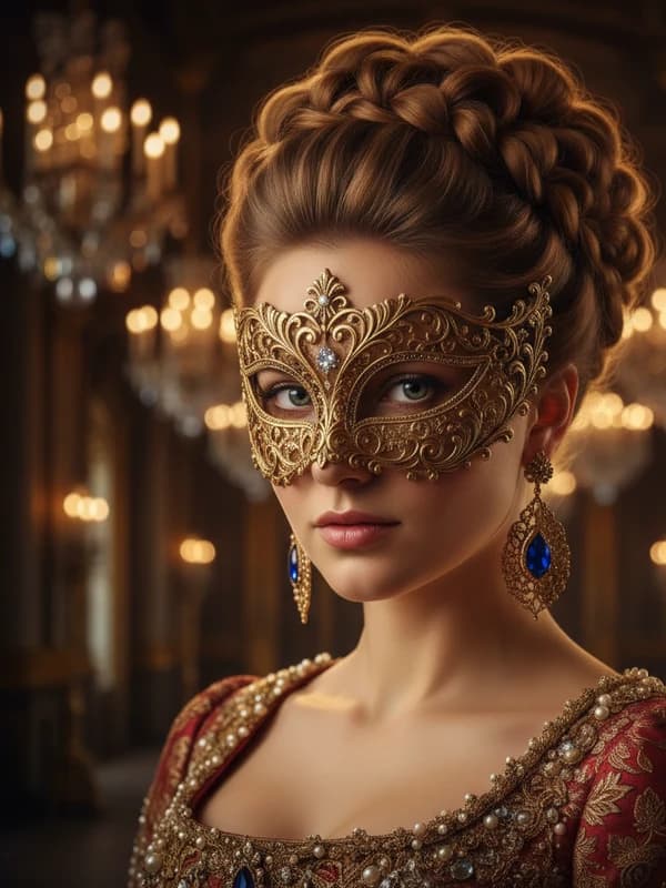 Masquerade Ball AI headshot example — Masked gilded ballroom
