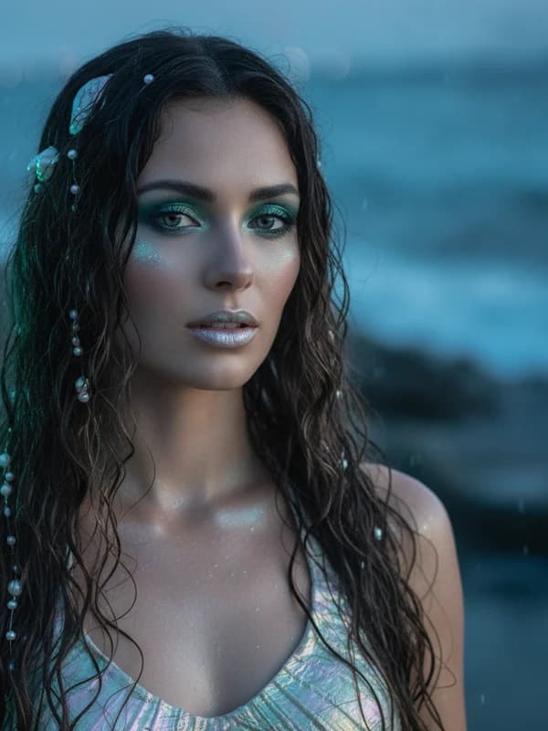 Mermaidcore AI headshot example — Iridescent shore siren