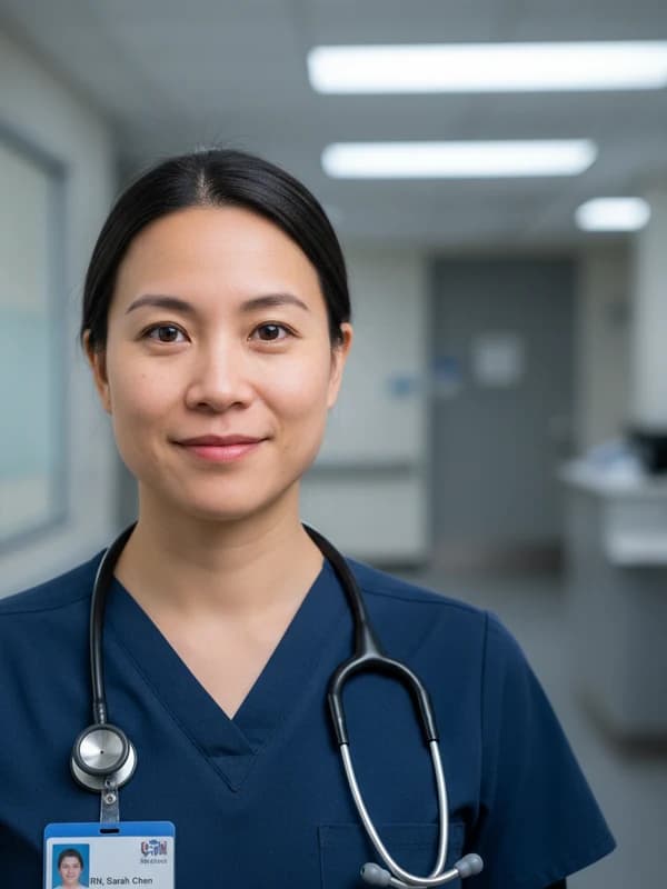Nurse Scrubs AI headshot example — Compassionate clinical