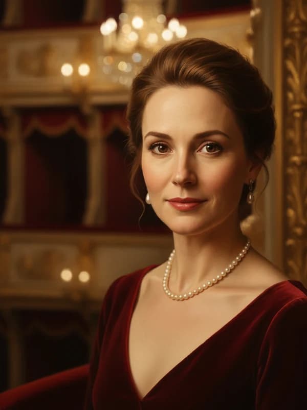 Opera Gala AI headshot example — Pearls + chandelier