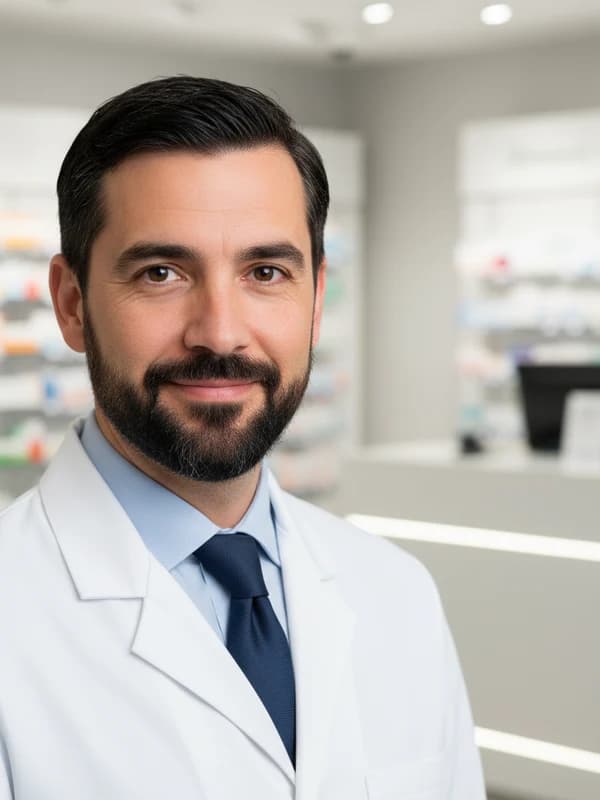 Pharmacist AI headshot example — Pharmacy white coat