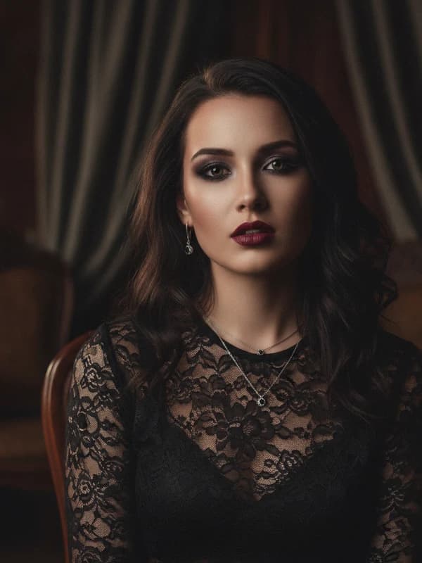 Soft Goth AI headshot example — Romantic dark glam
