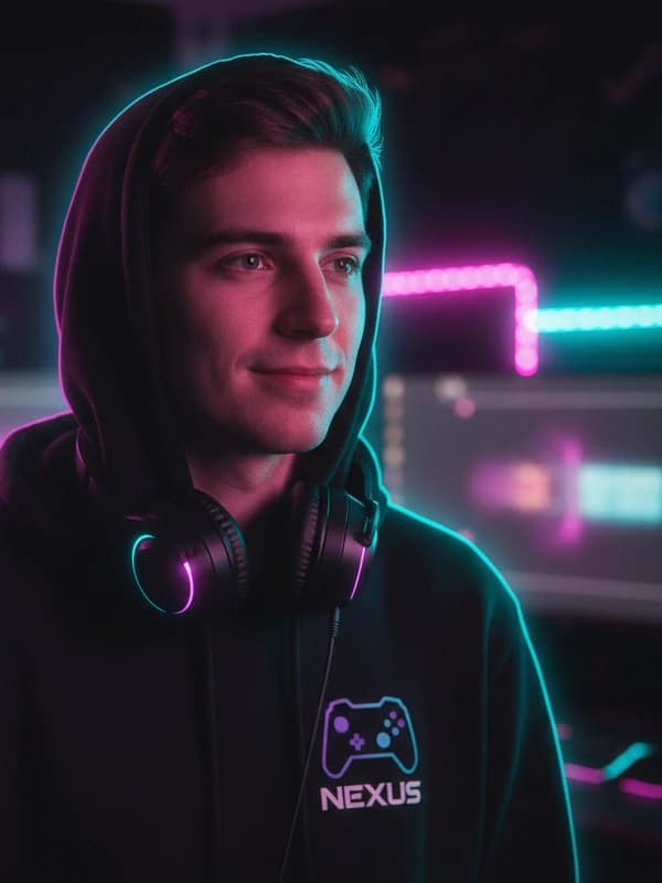 Twitch Promo AI headshot example — RGB streamer glow