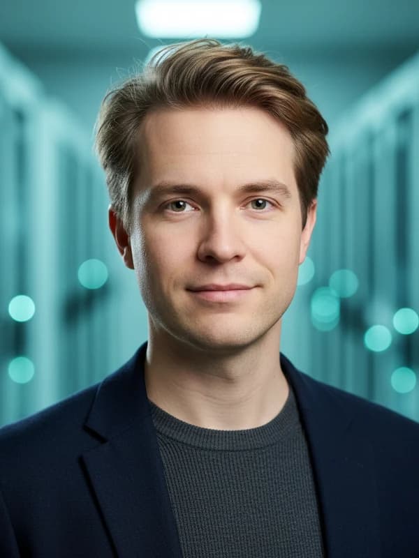 Tech Lab AI headshot example — Lab + server glow