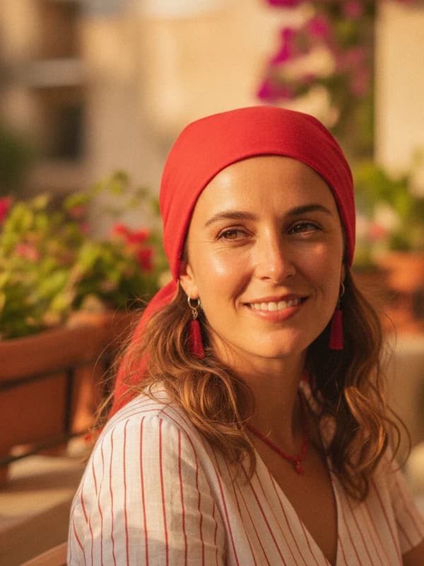 Tomato Girl AI headshot example — Mediterranean red