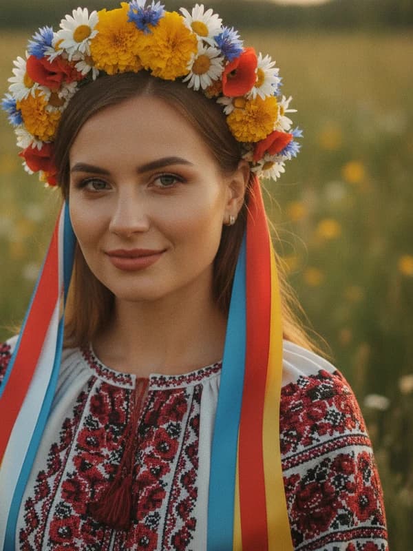 Ukrainian Vyshyvanka AI headshot example — Embroidery + vinok