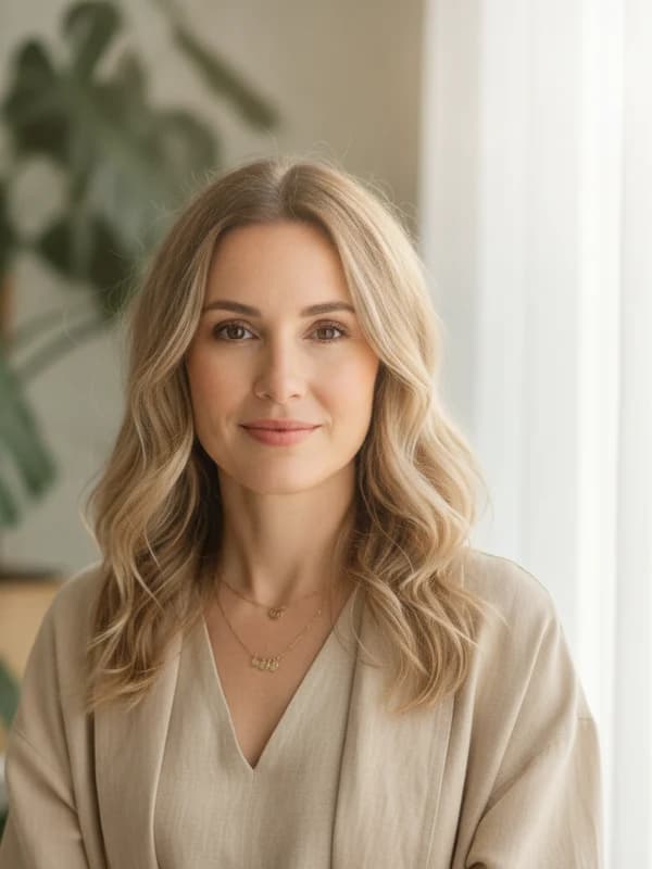 Wellness Coach AI headshot example — Calm studio daylight