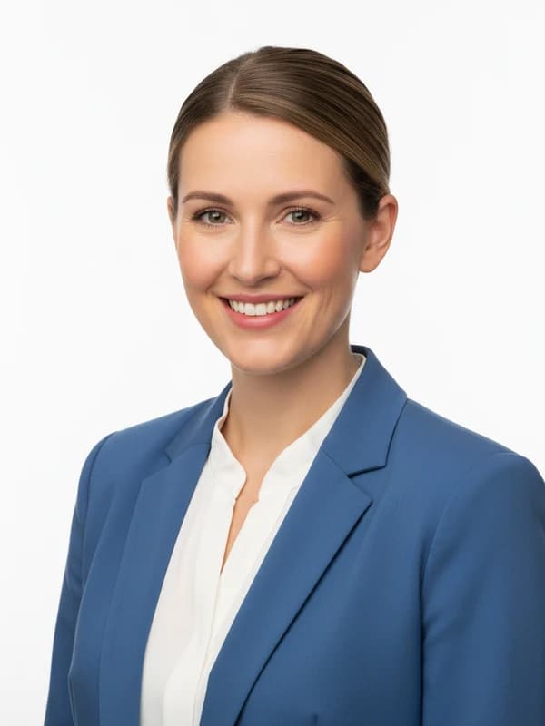 Clean White AI headshot example — Bright high-key white