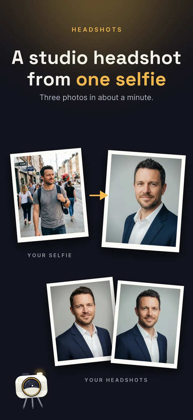 A selfie on a busy street turned into a studio headshot