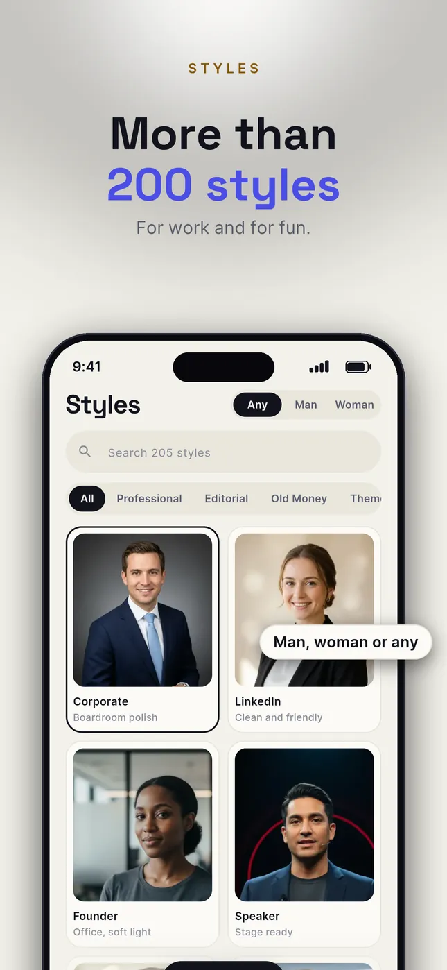 The style picker with man, woman or any examples