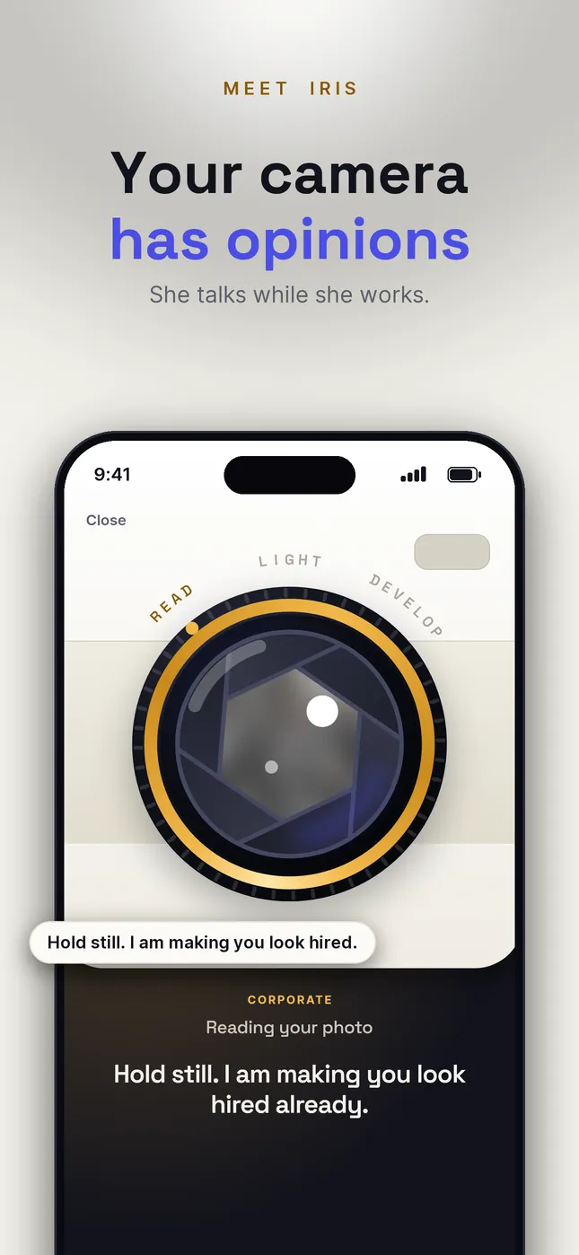 Iris, the camera that talks while it works