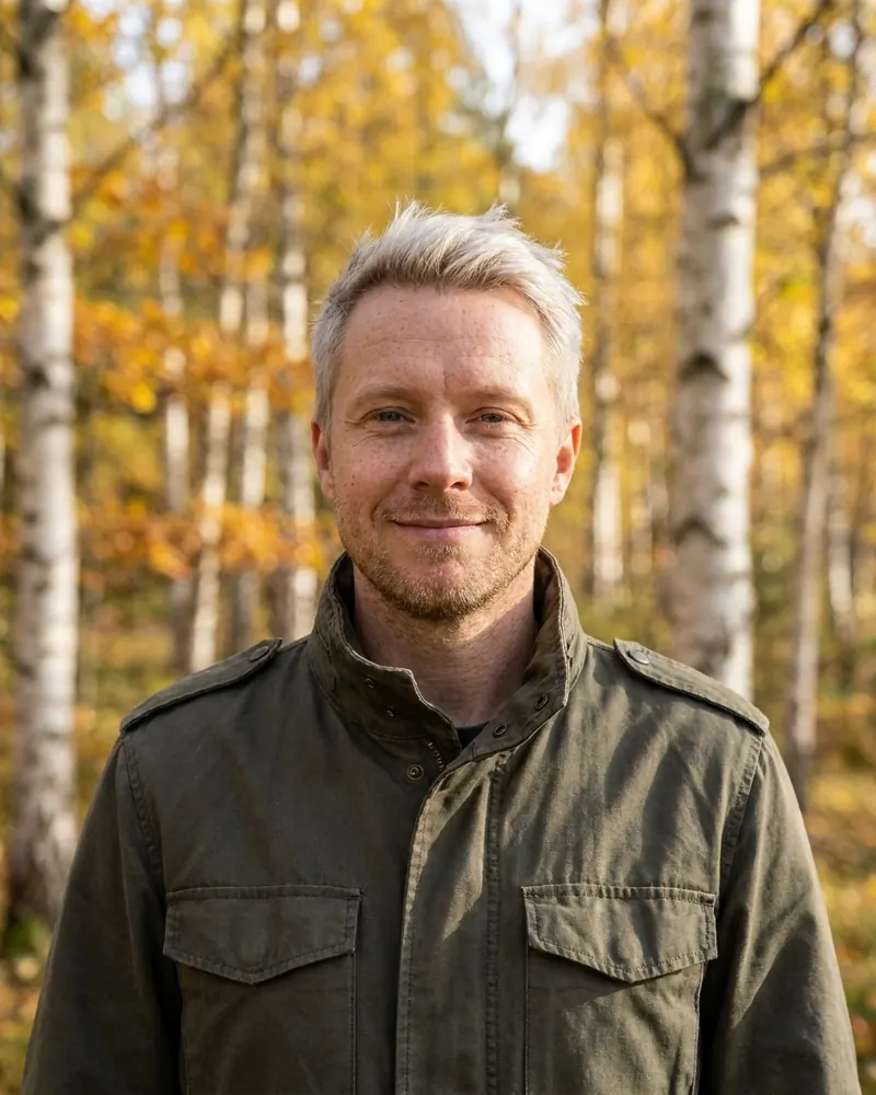Utomhusporträtt bland björkar