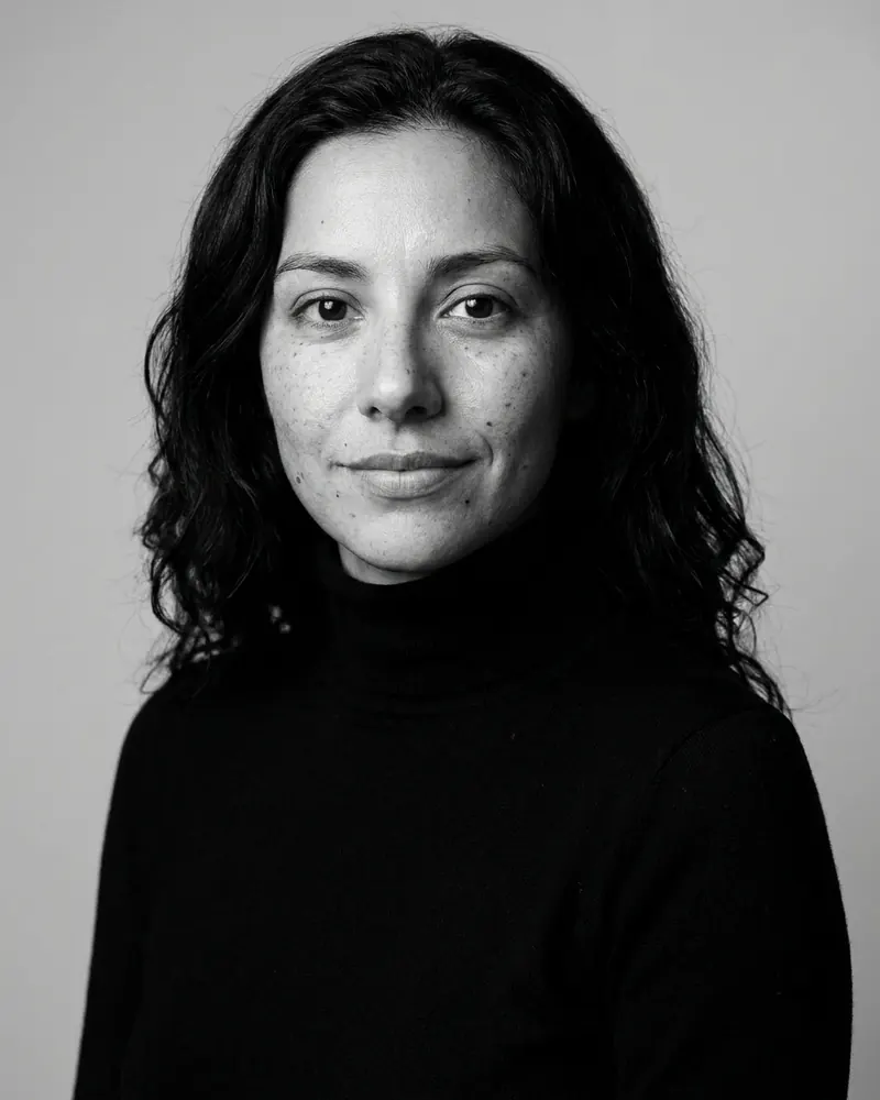 Black and white portrait in a black turtleneck