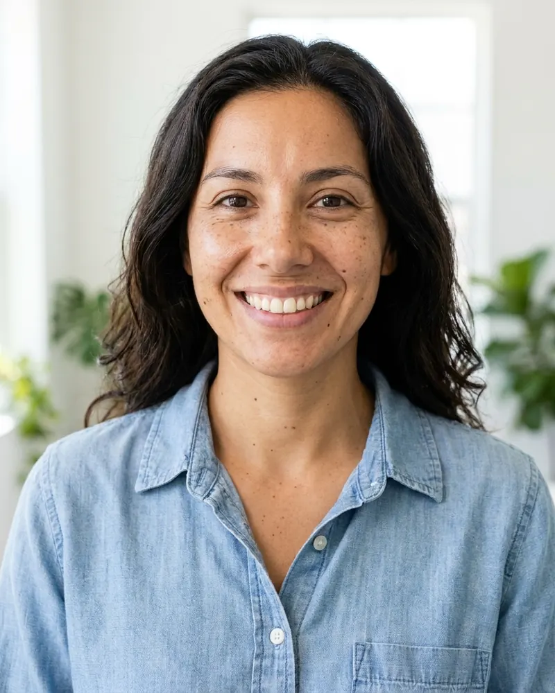 Approachable casual: chambray shirt, bright office